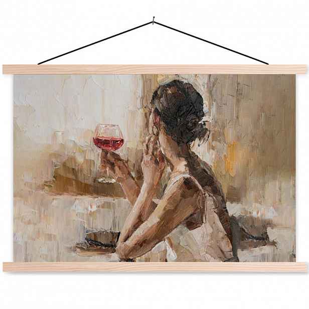 MuchoWow PLAKÁT S MAGNETICKOU LIŠTOU Olejomalba - Žena - Víno 60x40 cm