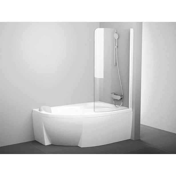 Ravak Rosa - Vanová zástěna CVSK1-140/150 P, 85x150 cm, matná bílá/čiré sklo 7QRM0E00Y1