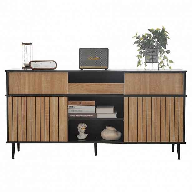 STILVORA KUCHYŇSKÁ SKŘÍŇ v černé a přírodní barvě se 4 posuvnými dveřmi a zásuvkou do obýváku 160x40x80 cm