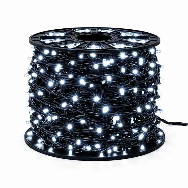 Easy Fix LED světelný řetěz, 100 m, venkovní ledově bílá s FLASH, 600 diod, černý kabel, IP67, cívka