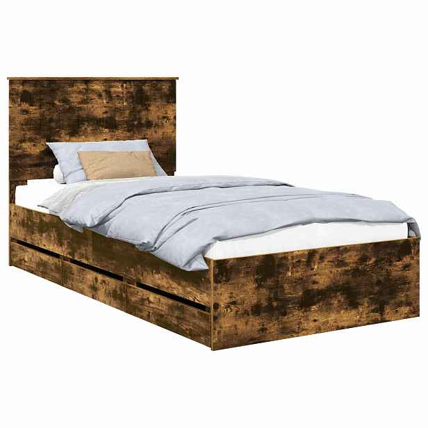 vidaXL Rám postele s čelo Kouřový dub 100 x 200 cm Inženýrské dřevo