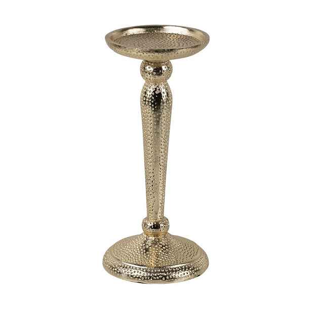 Champagne lesklý široký kovový svícen s vyrytými tečkami Hamme - Ø 10*22cm Mars & More