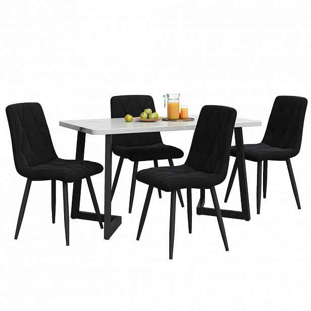 FLIEKS JÍDELNÍ SET 117x68cm 4 Židle Černá Tkanina