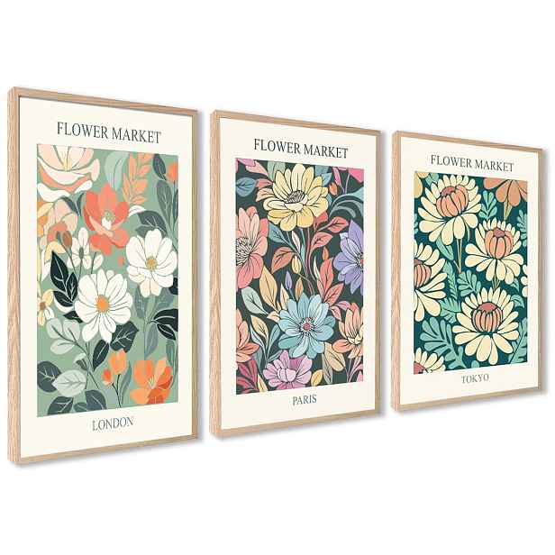 Obrazky na zeď Plakáty s Ramami Květiny Béžová Barevné Flower Market