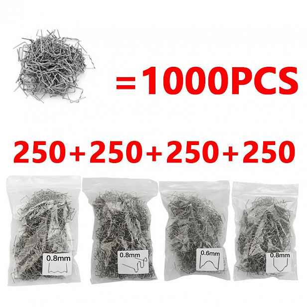 TEMU 400/1000 ks, 4 horkých spon pro plastové svařování, předřezané vlnité spony, opravy nárazníků, oprava plastů, sady horkých spon pro svařování