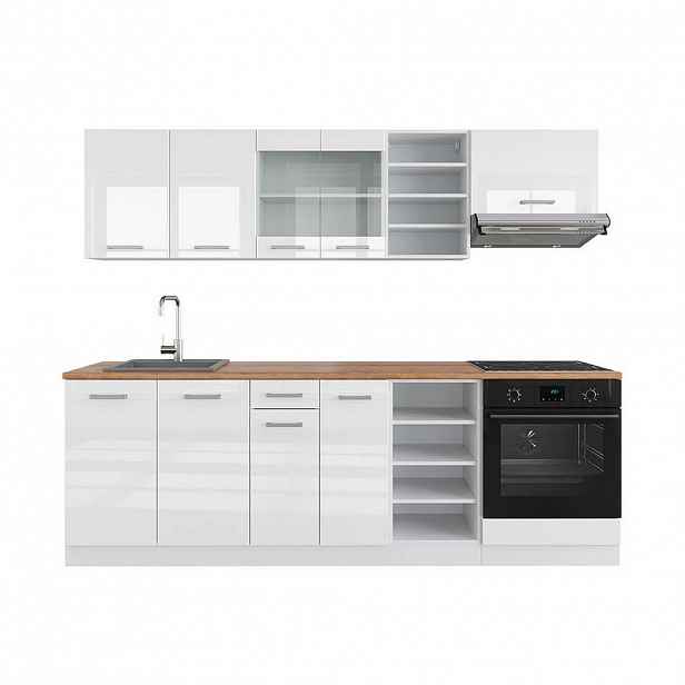 Vicco KUCHYŇSKÝ KOUT R-Line Bílá vysoký lesk/bílá 240 cm , PD Dub