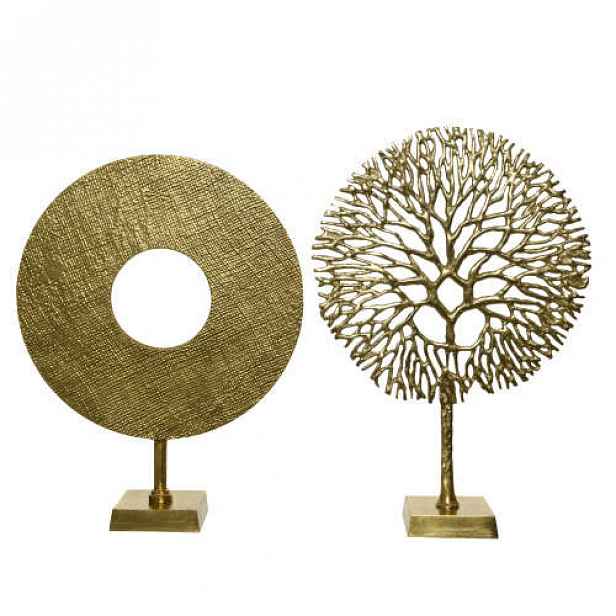 Dekorace kruh/strom na podstavci hliník zlatá mix 50cm