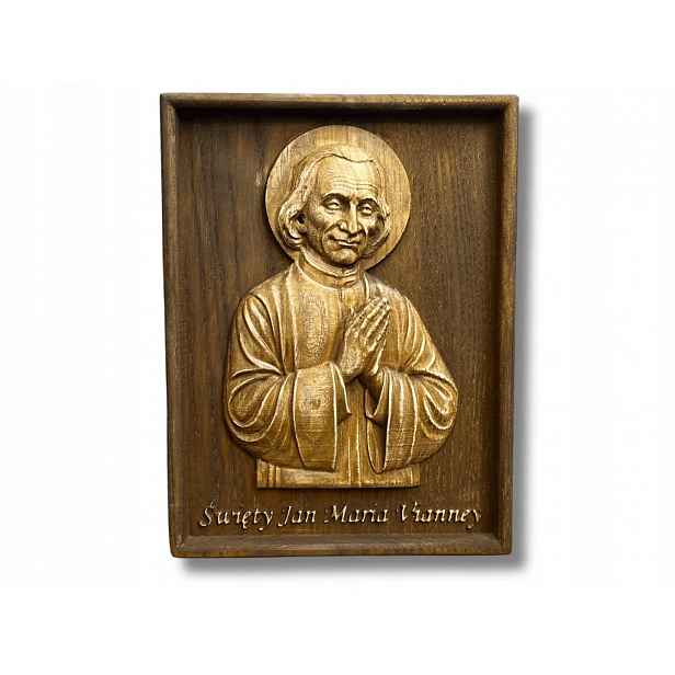 Dřevěná socha Svatý Jan Maria Vianney dárek pro kněze patrona