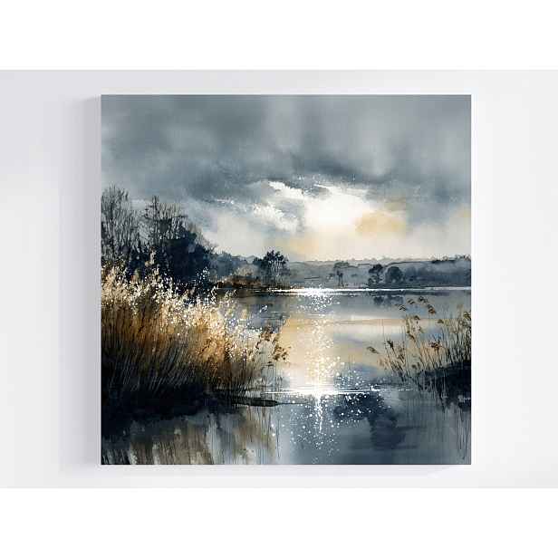 Obraz Na Plátně Canvas Krajina Jezero Mazury Břeh Trávy Slunce 50x50
