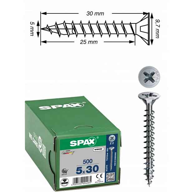 Univerzální vrut do dřeva spax 5 x 30 mm Wirox 500 ks