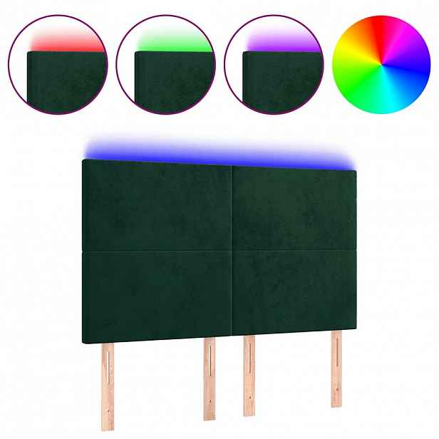 vidaXL Čelo postele s LED tmavě zelená 144x5x118/128 cm samet