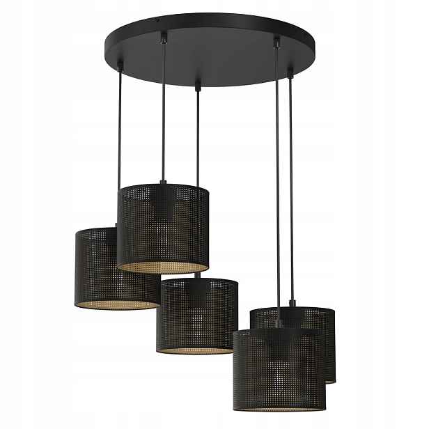 Závěsná lampa černá zlatá kulatá 58 cm síťka do jídelny 5 bodů Luminex