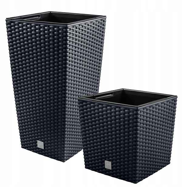2 x tmavé ratanové květináče vložky – 26 cm a 61 cm