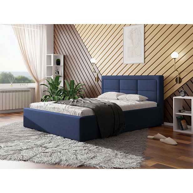 Jednolůžková postel s úložným prostorem a roštem 120x200 PALIGEN 2 - tmavá modrá