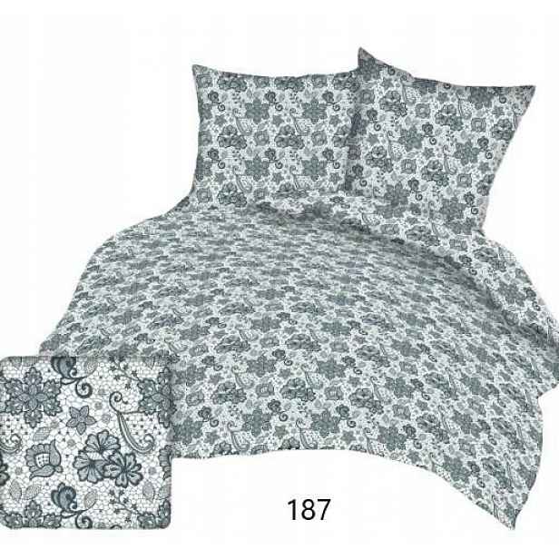 Povlečení 160x200 bílá, šedé květy, bavlna Max