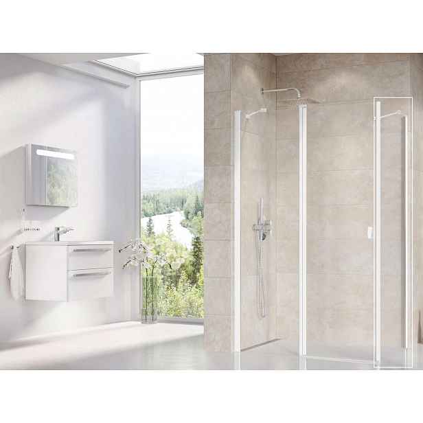 Ravak Chrome - Sprchová stěna CPS-80, 80x195 cm, matná bílá/čiré sklo 9QV40E00Z1