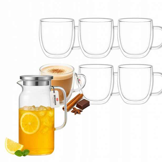 Sada Bergman – džbán 1250 ml a 6 sklenic 350 ml s dvojitou stěnou