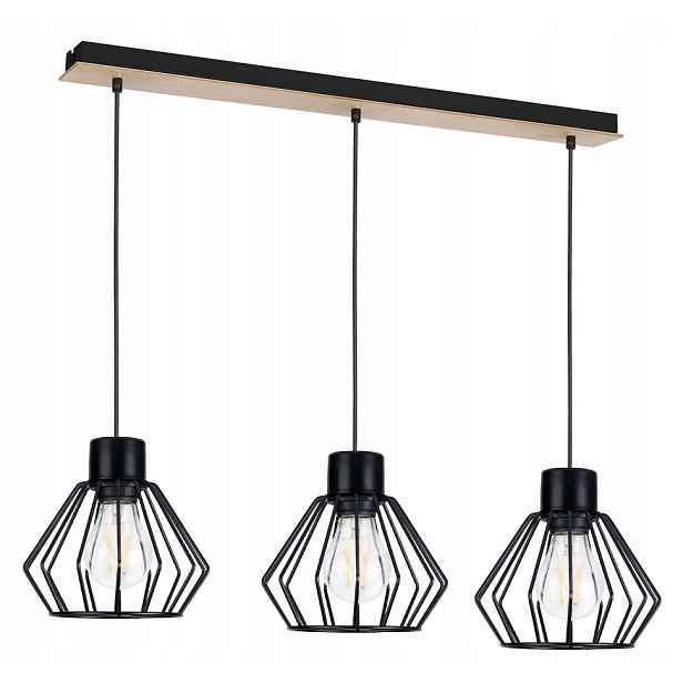 Závěsná lampa závěsný stropní lustr Loft stínidlo Brylant kov Dřevo 3x E27