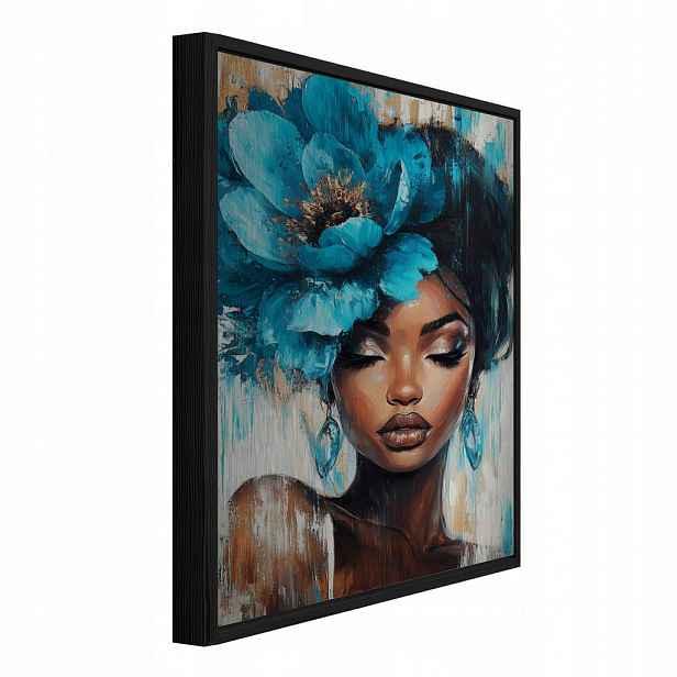 Wallarena ZARÁMOVANÝ obraz ženy s květinami v modré barvě 100x150 cm