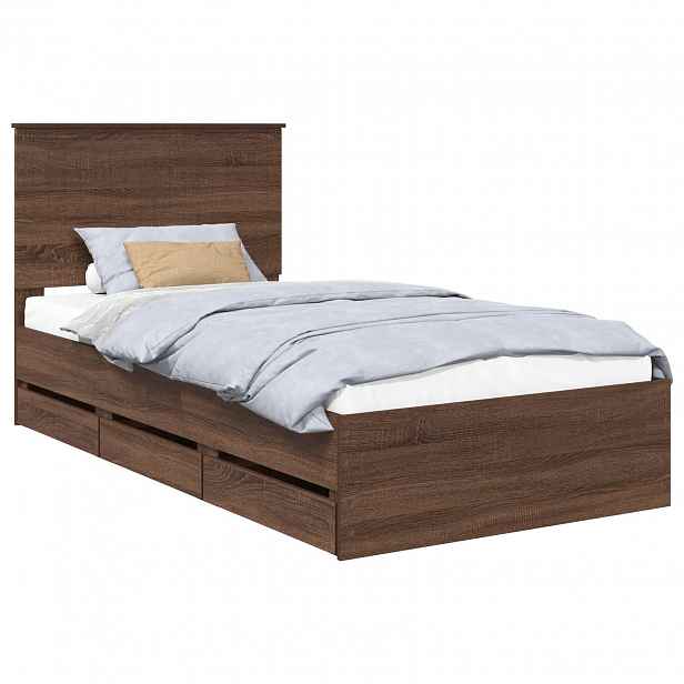 vidaXL Rám postele se zásuvkou Hnědý dub 100 x 200 cm Inženýrské dřevo