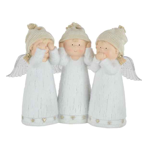 Bílá dekorace andílků nevidím neslyším nemluvím se svítícími křídly LED - 28*10*22 cm J-Line by Jolipa