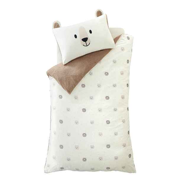 Hnědé/krémové dětské povlečení na dvoulůžko z mikroplyše 200x200 cm Cosy Bear – Catherine Lansfield