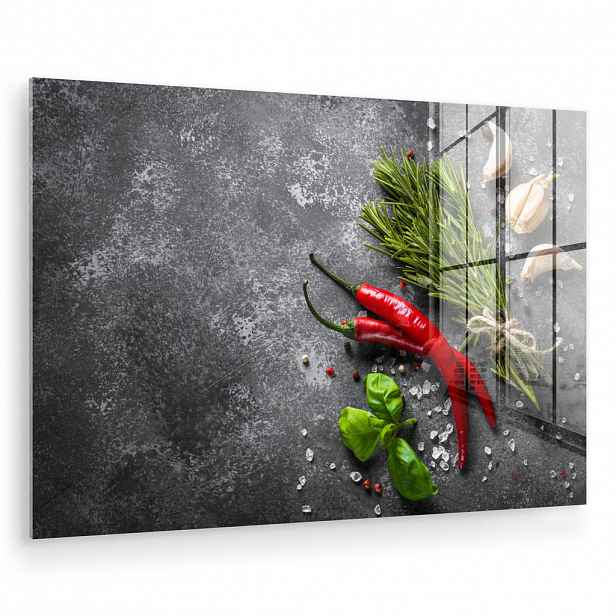 MuchoWow OBRAZ NA AKRYLOVÉM SKLE Pepř - Bylinky - Koření - Beton 60x40 cm