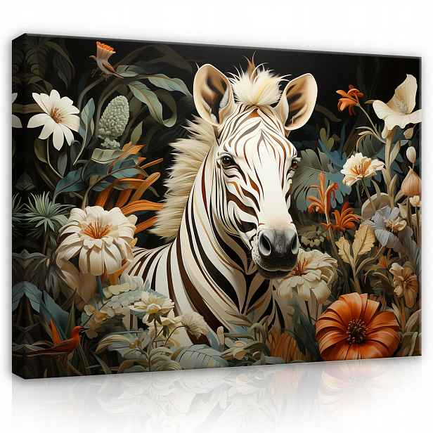 Obraz Zebra Květiny Zvířata na plátně Stěna do kuchyně Koupelna 120x80