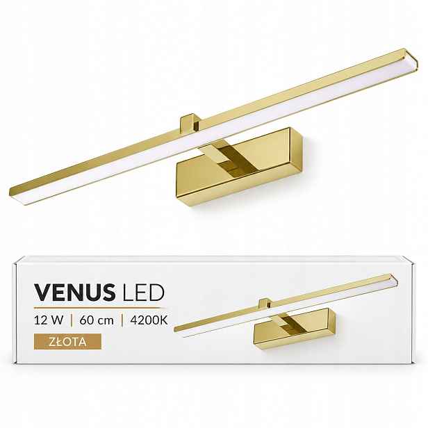 Obrazová lampa Venus 12W 60cm zlatá Led nástěnná 840lm 4200K IP44 obývací pokoj