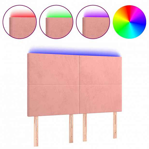 vidaXL Čelo postele s LED růžové 144x5x118/128 cm samet