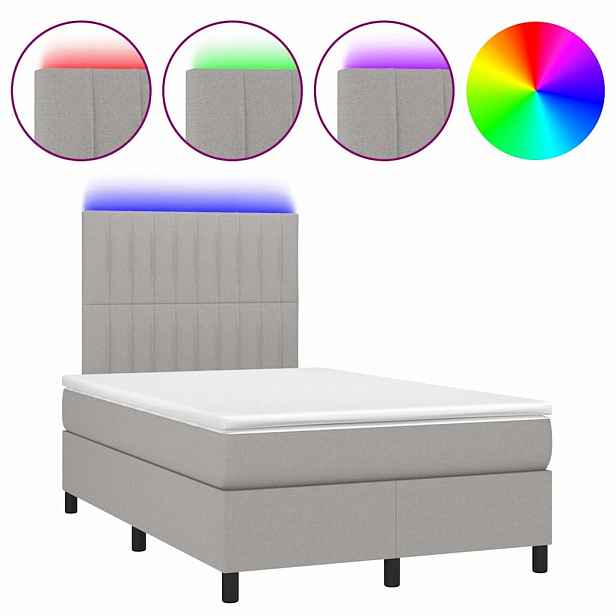vidaXL Box spring postel s matrací a LED světle šedá 120x200 cm textil