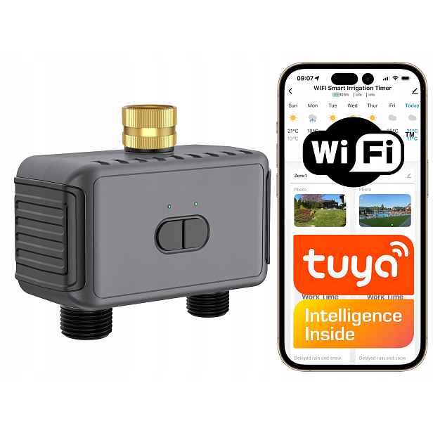 Inteligentní WiFi ventil na vodu 2 Zóny zavlažování zahrady Tuya