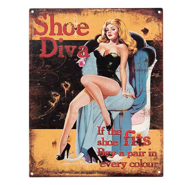 Nástěnná kovová cedule Shoe Diva - 20*1*25 cm Clayre & Eef