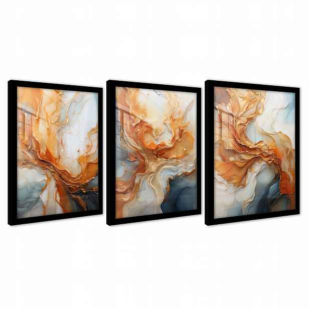 Obrazy Na Zeď V Černém Rámu Plakáty Triptych Mramor Moderní 43x99