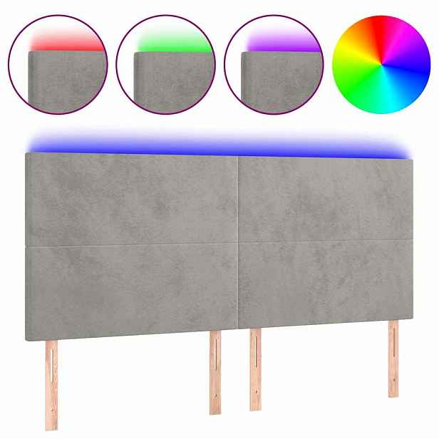 vidaXL Čelo postele s LED světle šedé 160x5x118/128 cm samet