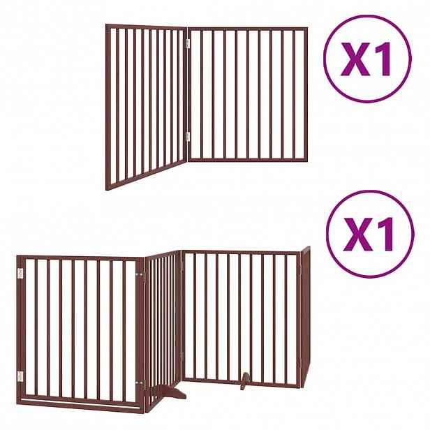 vidaXL Zábrana pro psy s dvířky skládací 6 panelů hnědá 480 cm topol