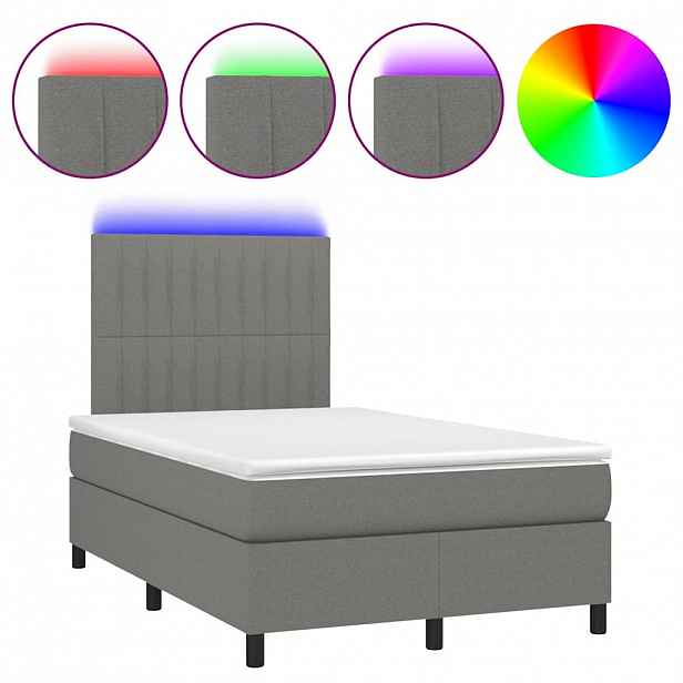 vidaXL Box spring postel s matrací a LED tmavě šedá 120x200 cm textil