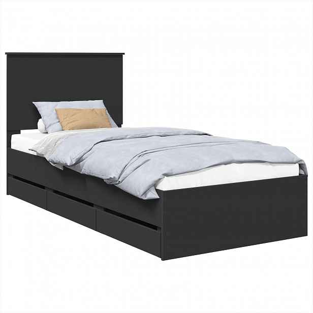 vidaXL Rám postele se zásuvkou Černá 90 x 200 cm Inženýrské dřevo