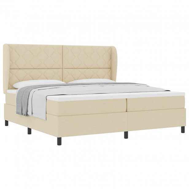 vidaXL Postel s boxspringem s čelo Krémová 200 x 200 cm textil