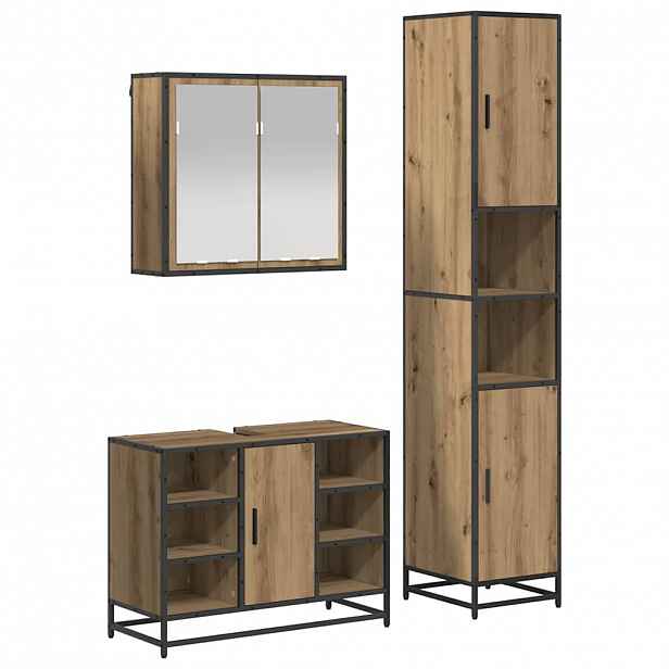 vidaXL Sada koupelnového nábytku 3 ks Artisanový dub 80 x 33 x 60 cm