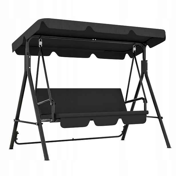 Černá Zahradní Houpačka volně stojící pro 3 osoby 152x172x112 cm 270 kg max