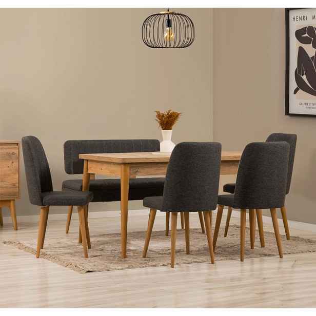 Jídelní set s rozkládacím stolem a židlemi (6 kusů) Vina - Atlantic Pine, Anthracite