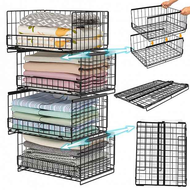 Organizér Skříně Výsuvné Kovové Koše 41,5X32CM Černý Sada 4 Bedee