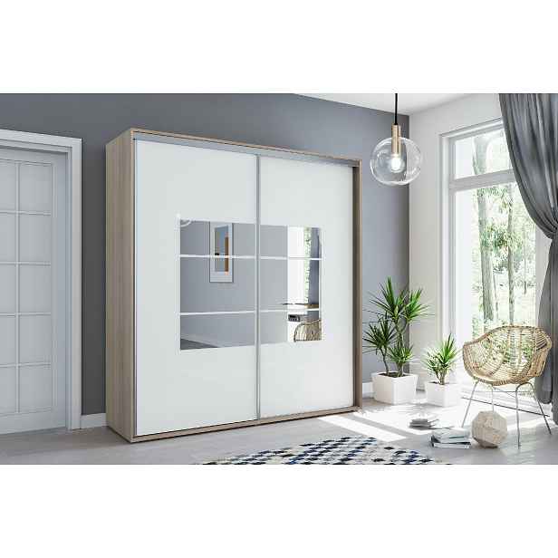 Šatní skříň Ska A02 Barva korpusu: Dub - sonoma, Rozměry: 230 cm, Dveře: Bílé