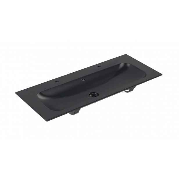 Villeroy & Boch Finion - Dvojumyvadlo nábytkové 120x50 cm, bez přepadu, 2 otvory pro baterie, CeramicPlus, Pure Black 4164C1R7
