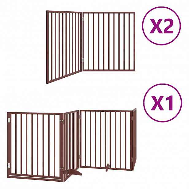 vidaXL Zábrana pro psy s dvířky skládací 8 panelů hnědá 640 cm topol