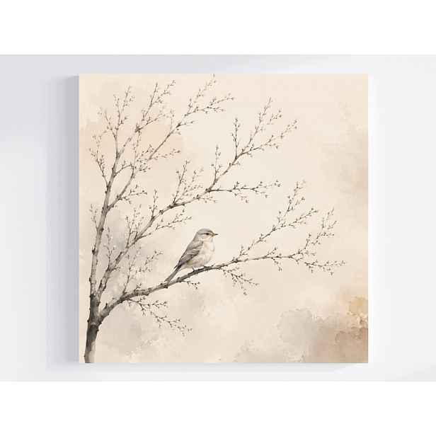 Obraz Na Plátně Canvas Akvarel Příroda Dřevo Pták Vrabec 50x50
