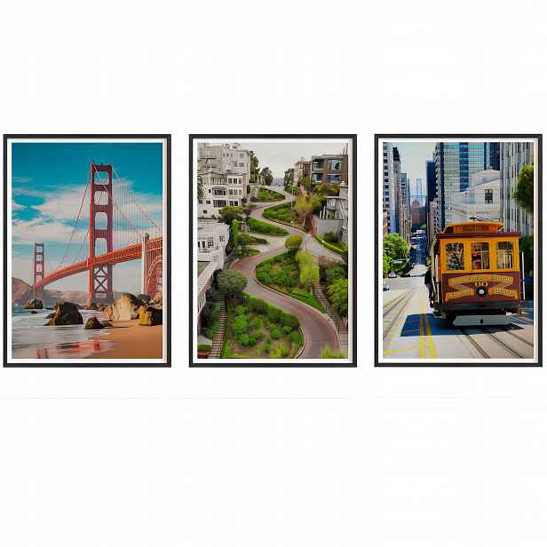 Obrazy San Francisco Golden Plakáty Dřevěné rámečky černé 3ks 30x42 cm