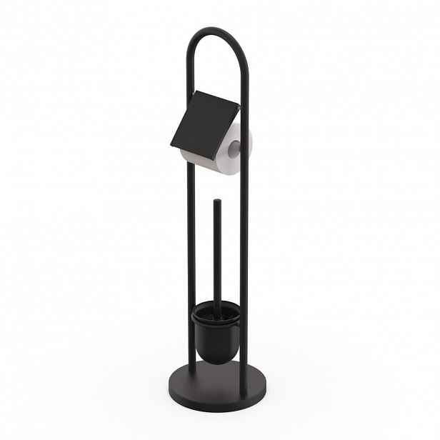 Relaxdays WC-SOUPRAVA Černá nerez s držákem papíru a WC kartáčem výška 79 cm