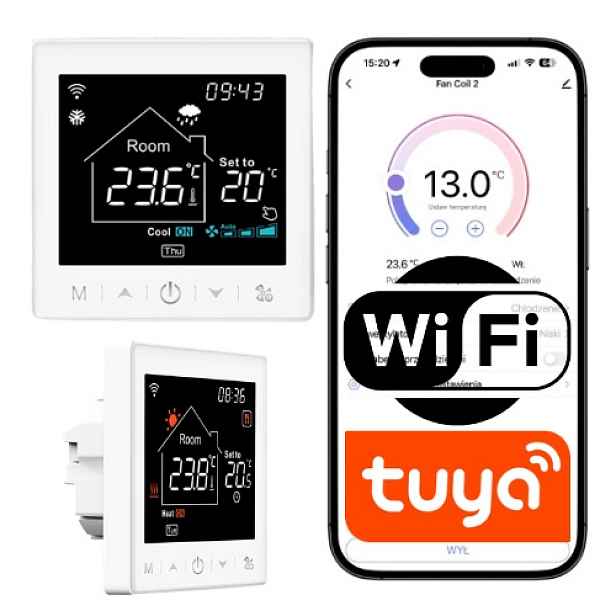 Termostat klimatizace WiFi Fan Coil Fcu 2-trubkový Tuya Smart Life